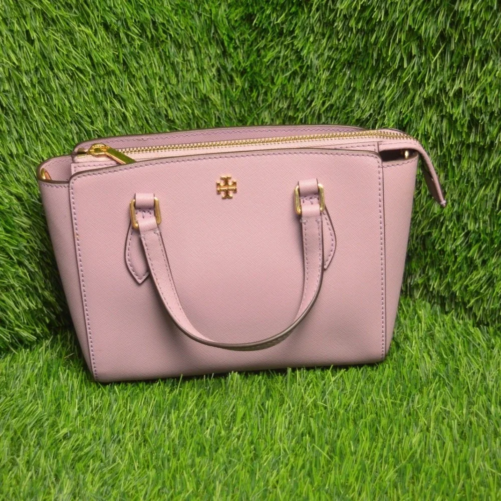 Tory Burch Emerson Mini Zip Tote Saffiano Leather Pink Lavender Crossbody Bag